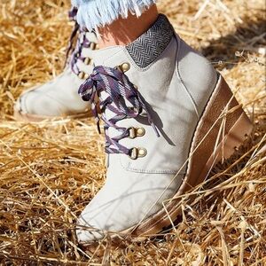 Maurices Cream Lace Up Boots with Tan Sole